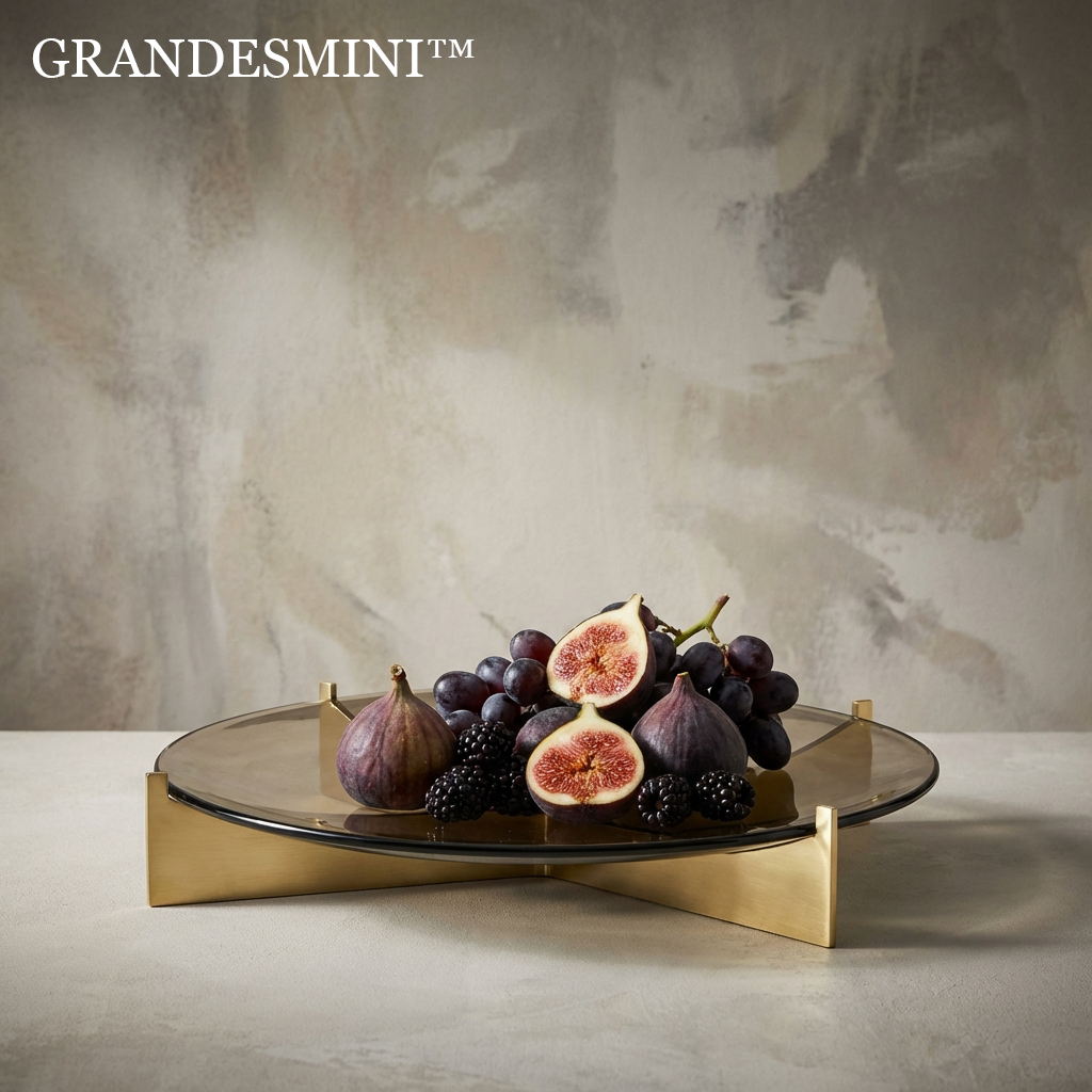 🍇Grandesmini THE AMBER HORIZON FRUIT GALLERY -"Design is the art of framing the ephemeral. A vessel designed to elevate the organic textures of nature through the unyielding precision of glass and brass."